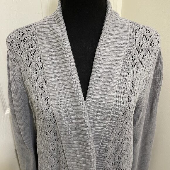 Eddie Bauer Open Front Knit Cardigan Sweater Linen Cotton Blend Gray X-Large XL - Picture 4 of 10